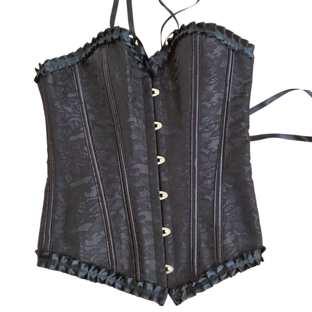 Black Corset Top Lace Up Jacquard Brocade Goth